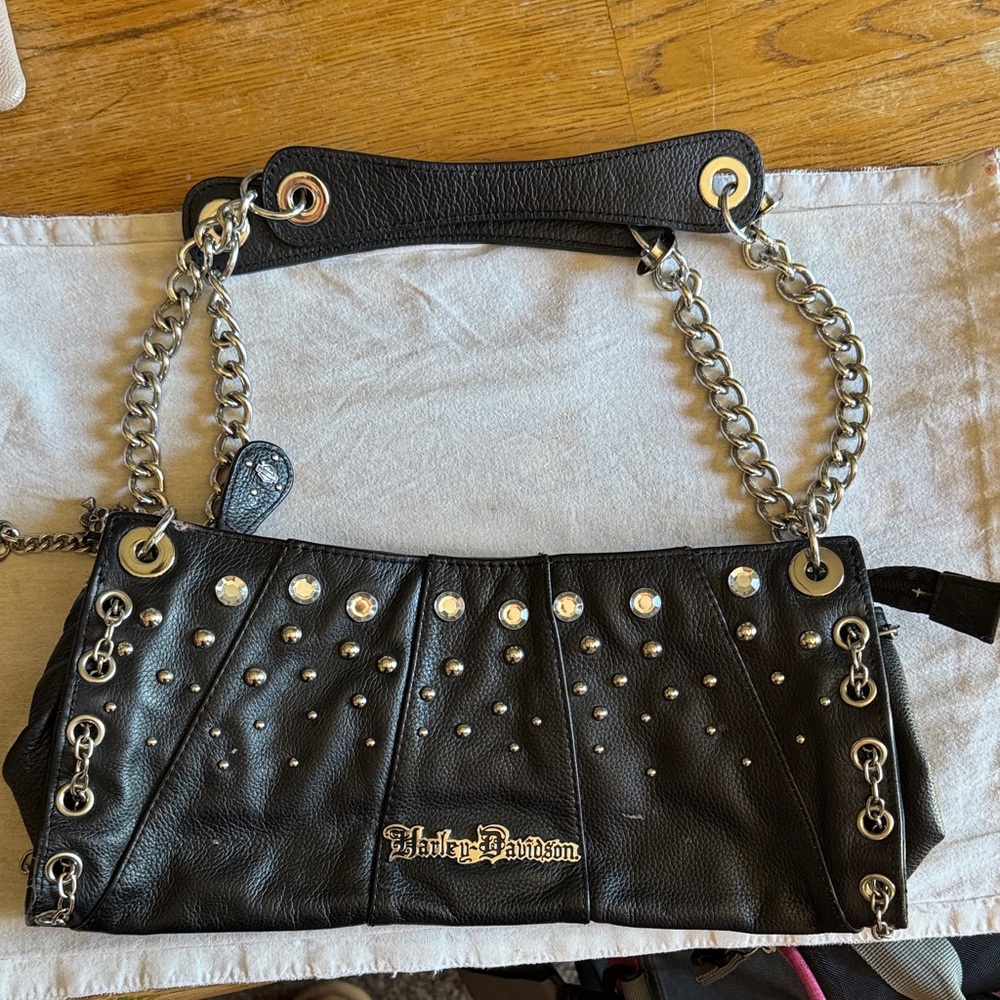 Harley-Davidson Black and Silver Chain Shoulder Bag